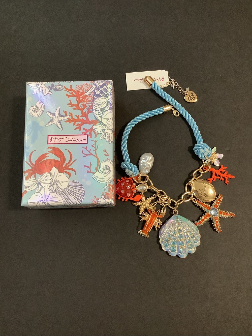 Betsey Johnson Sea Life Turquoise Blue Coral Shell Starfish Charm Necklace NWT - Picture 9 of 13